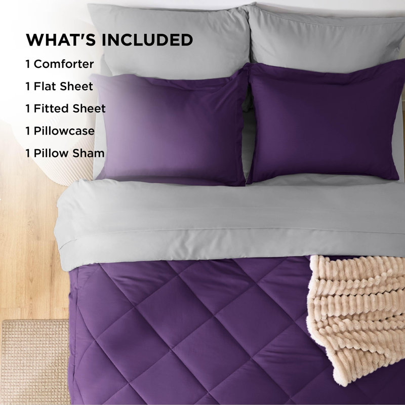 Best Seller Bedsure Comforter Set Reversible Bedding for All Seasons-89GSM, Twin XL Comforter + 2 Additional Pieces, Purple