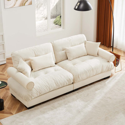 Large Size Modern Sofa With Bolstered Armrests,velvet Sofa With Waist Pillows And Throw Pillows , Suitable For Living Room , Loft, Working Spaces , Hallway And Bedroom