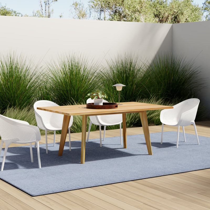 Knightly Rectangular Teak Outdoor Dining Table With Umbrella Hole , 70'' in. W 40'' in. D