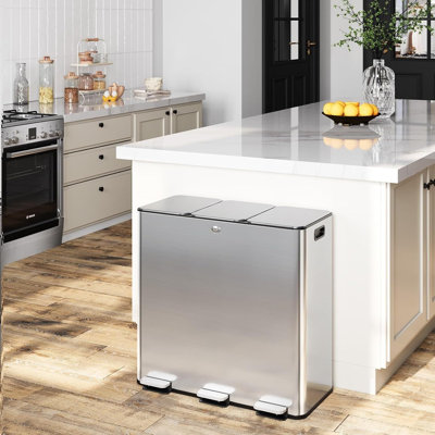Trash Can 90L/23.8Gal, Three Compartments Pedal Kitchen Recyclingtrash Bin with Lids,Stainless Steel Garbage Can for Home Office Restaurant School Hospital