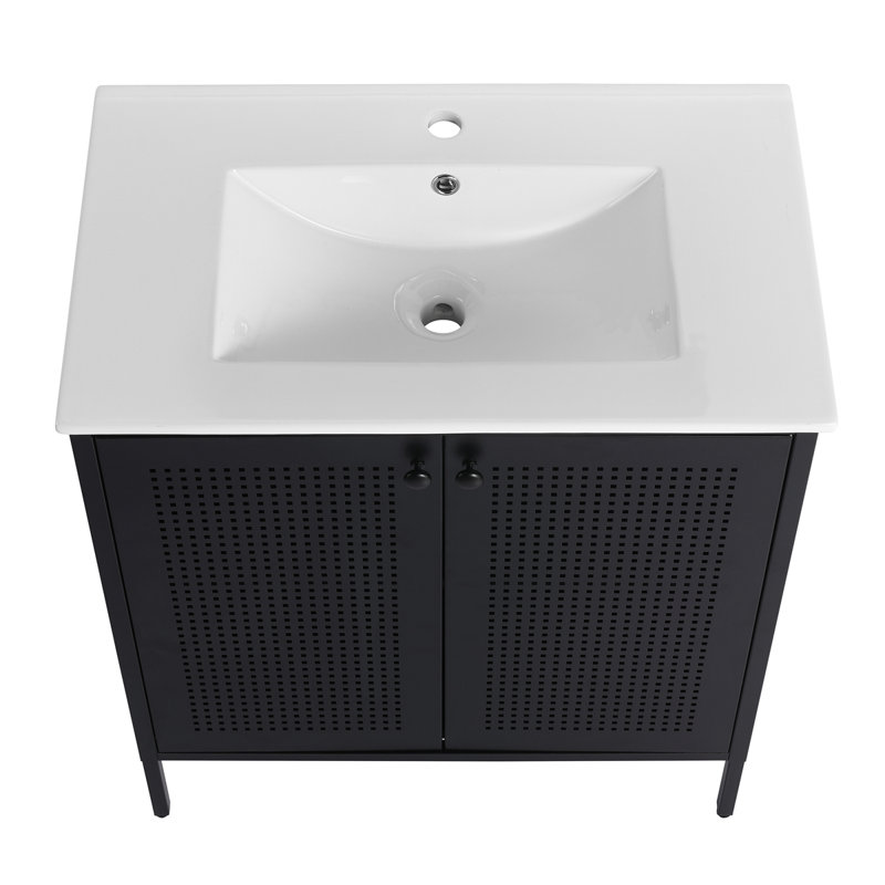 Meuble-lavabo autoportant avec lavabo en céramique, Noir