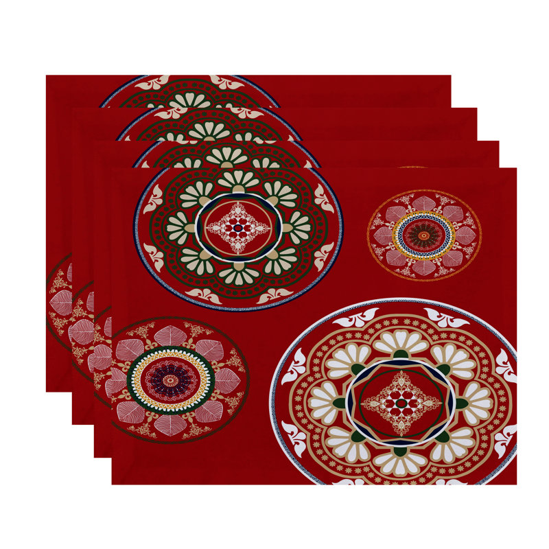 Harrel Polyester Floral Rectangle Placemat, Red