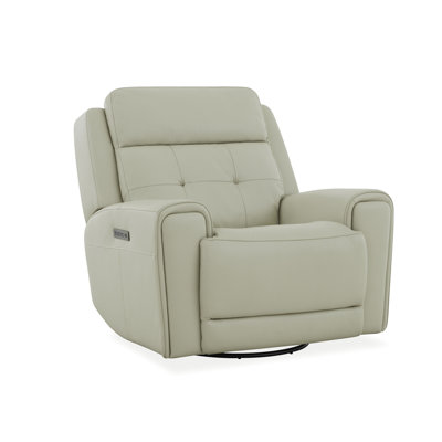 Iavor Swivel Glide Leather Power Recliner w/ Charging Ports