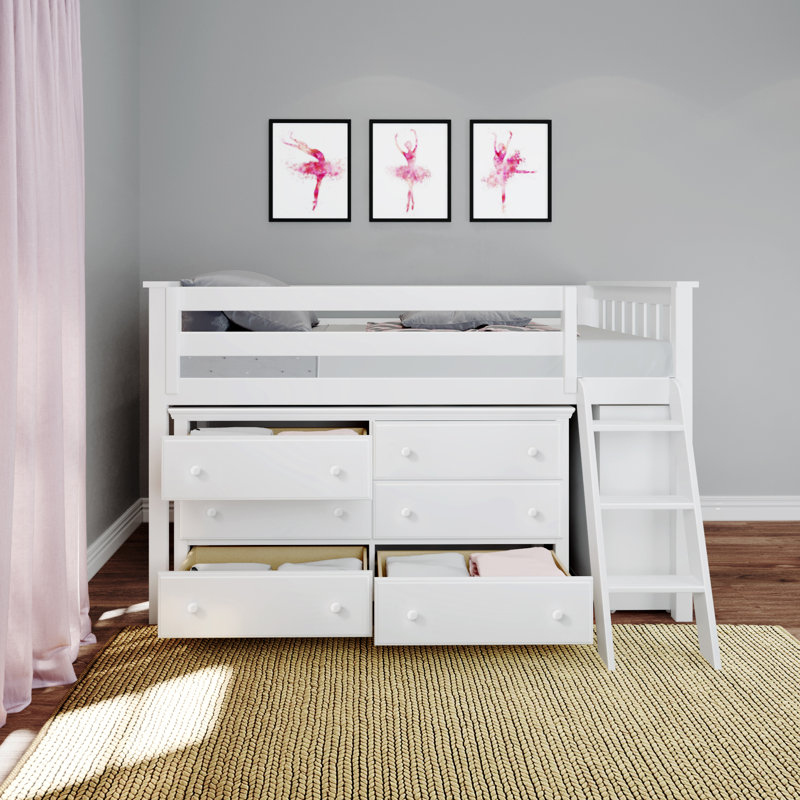 Kaiden Kids Twin Loft Bed with Drawers, White