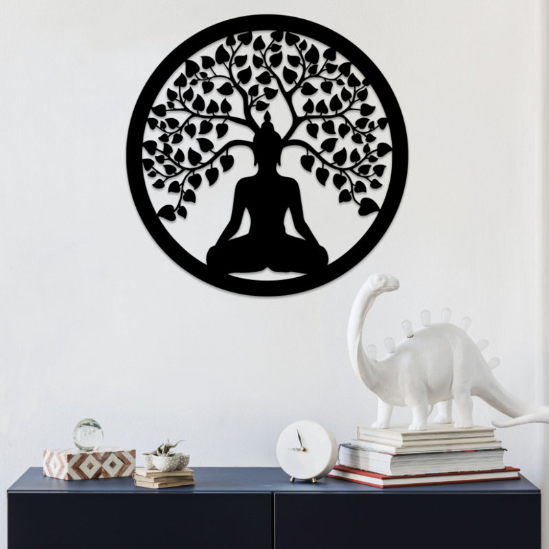 Arbre de vie Bouddha en métal, art mural, H 12 po x l 12 po x P 1 po, Blanc