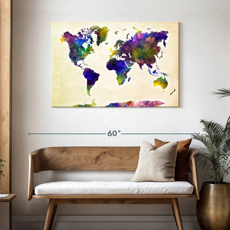 Aliaz Purple Hues World Map, 30" H x 45" W