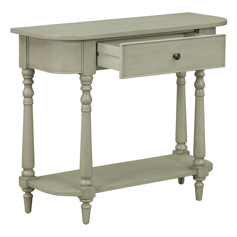 Narrow Console Table With Curved Corner, Retro Entryway Table With Top Drawer And Open Shelf, Sofa Table Console Tables For Entryway, Hallway And Living Room (Gray)