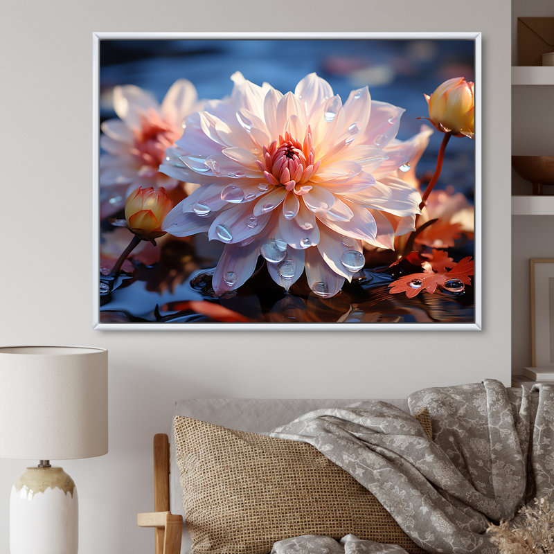 Ponk Dahlia Elegance - Imprimé, H 30 po x l 40 po x P 1,5 po, Cadre flottant blanc