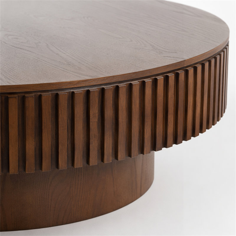 Table basse 39,37 po avec rangement moderne en bois massif et placage, Noyer