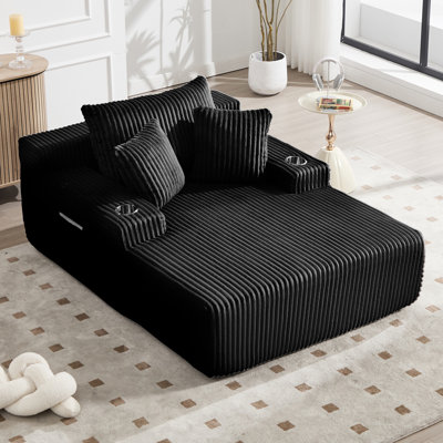 Méridienne de 66 po pour l'intérieur, surdimensionné en velours côtelé sans os avec USB et type C, canapé-lit à siège profond, coussins de lecture avec coussins, canapés en nuage, salon sans assemblage, canapés à compression