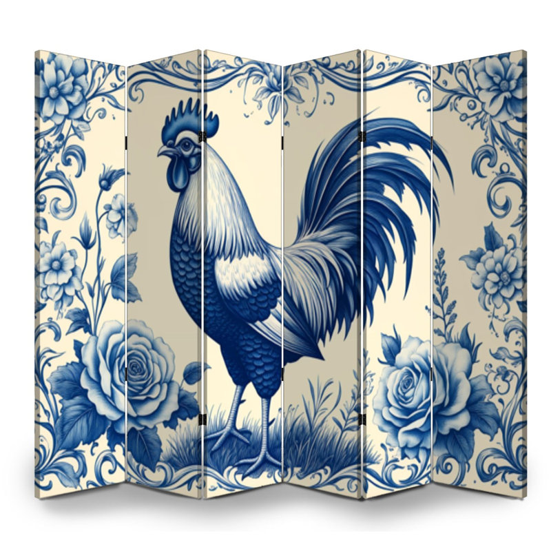 Paravent rustique à 6 panneaux séparateur de cloison pliable bleu royal de style classique, 6, H 71 po x l 96 po x P 1 po