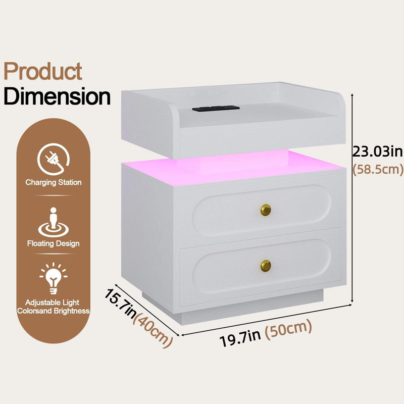 Ensemble de chambre à coucher 3 pièces Smart RVB, Grand lit, Rose/Blanc