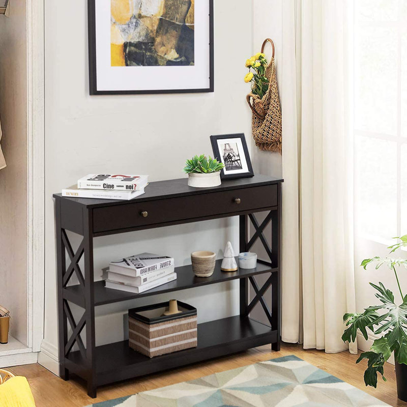 Desrochers Console Table Hallway Table Floor Shelf, Black