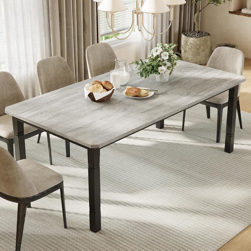 Grande table de salle à manger 71 "en bois pour 6-8, table de cuisine moderne avec pieds en métal, 71", Black+Gray