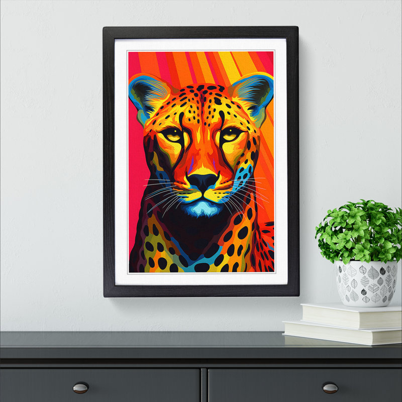 Cheetah Op No.2 - Single Picture Frame Print on Wood, 46cm H x 34cm W x 2cm D, Black 