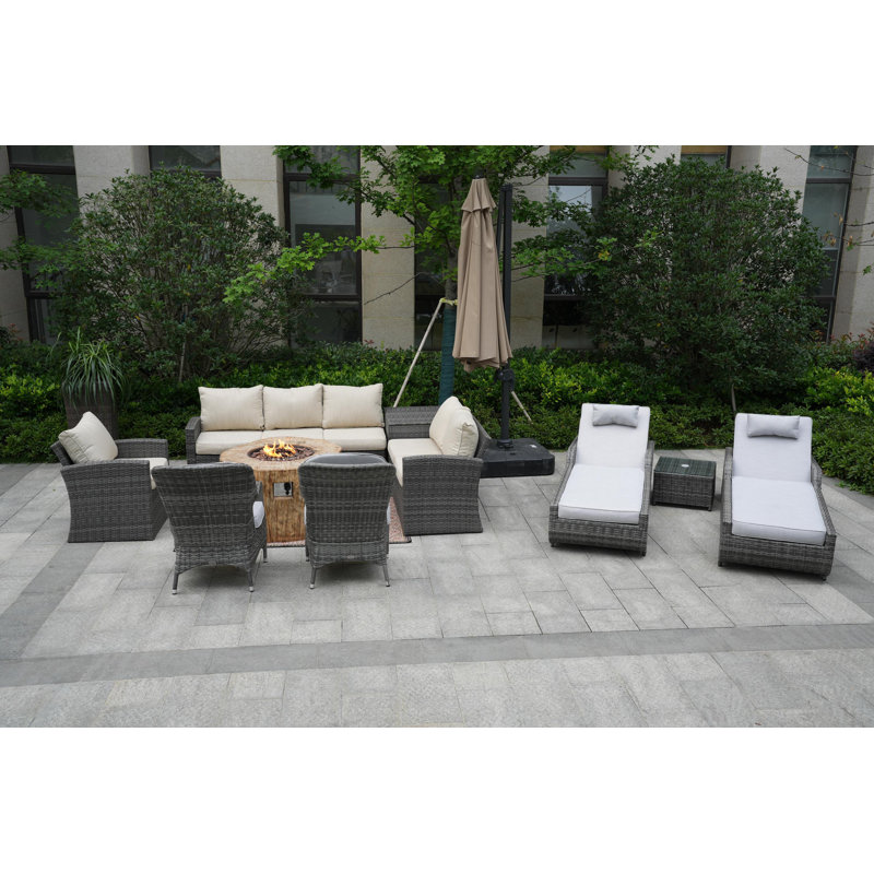 Ensemble de conversation avec coussins pour 10 personnes Brandy Wicker / Rattan, Beige / Blanc, gris