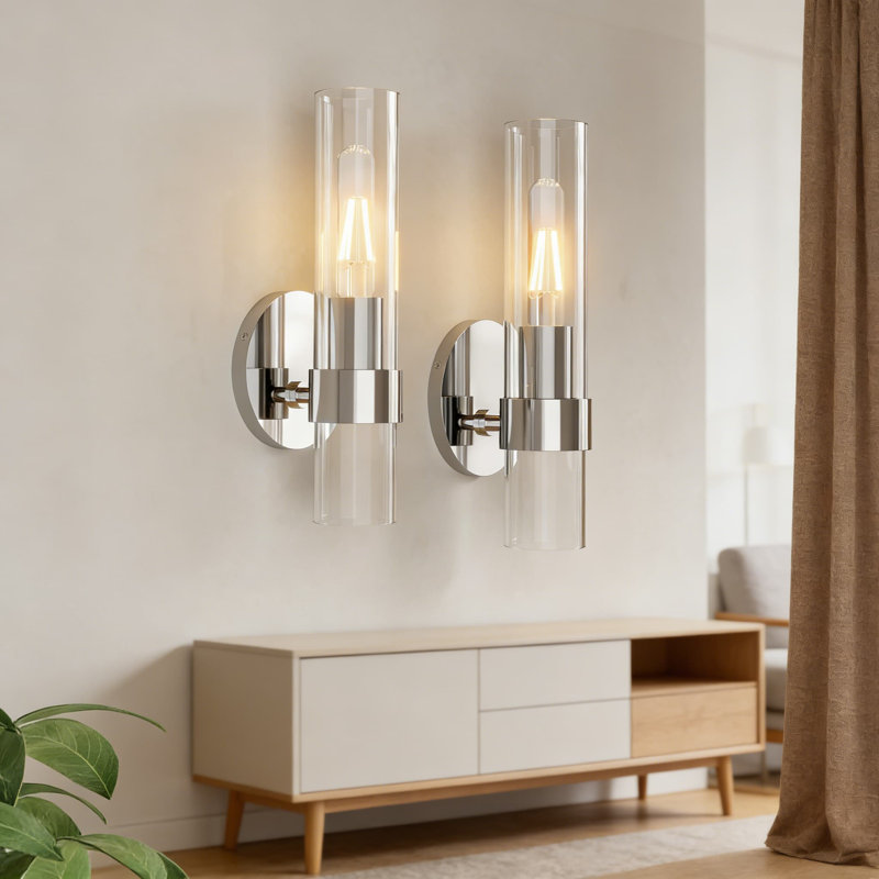 Ensemble de 2 appliques murales modernes câblées avec abat-jour en verre transparent, éclairage de meuble-lavabo pour miroir, chambre à coucher, salon et couloir, comprenant des ampoules DEL