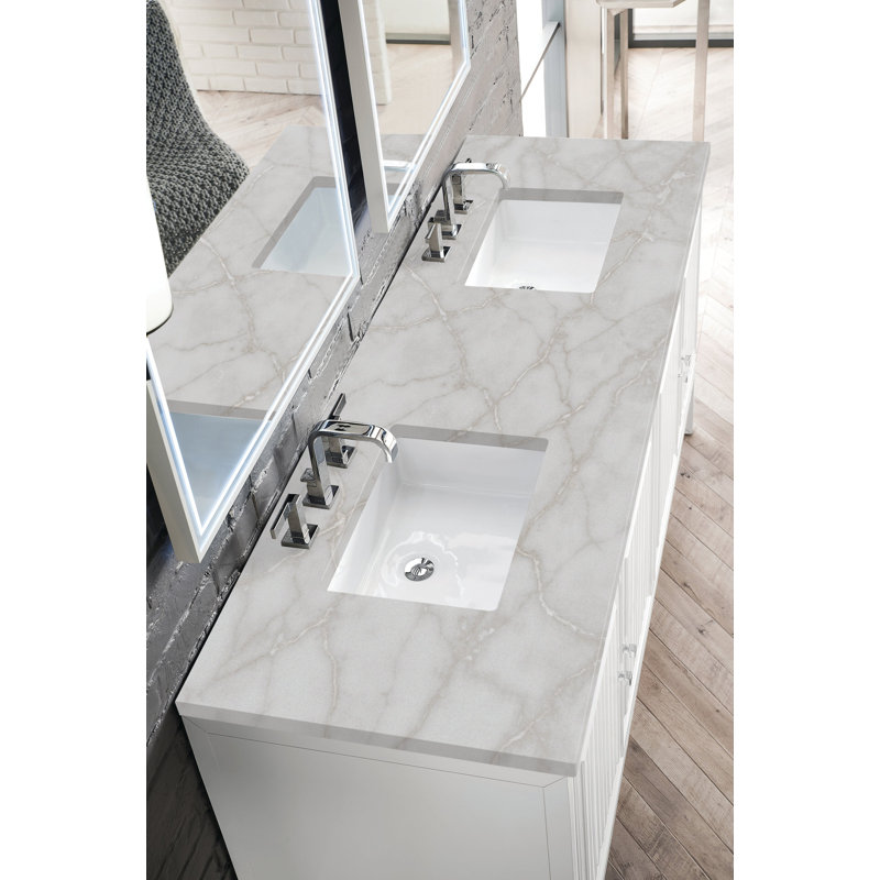 Athens 72'' W Double Vanity, Victorian Silver, 8" Widespread, Glossy White