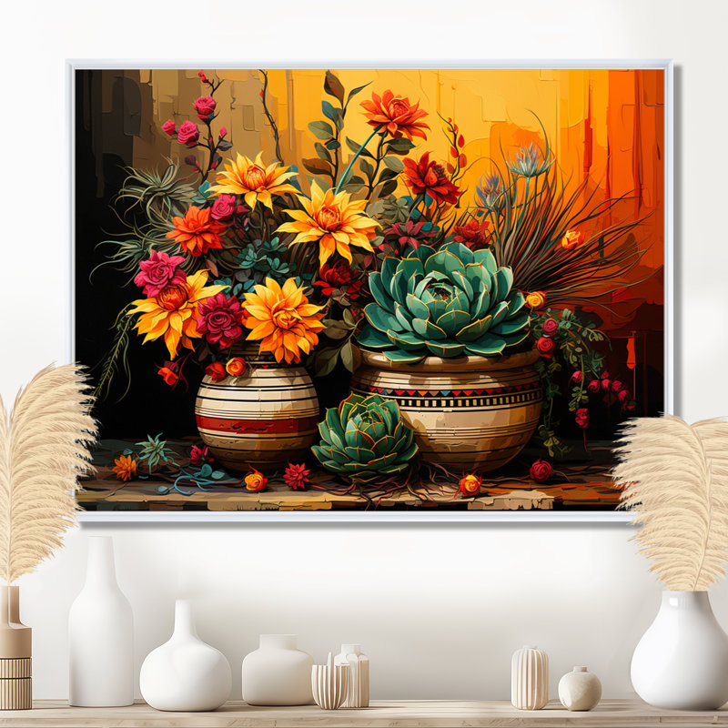 Boho, poterie florale mexicaine, H 16 po x l 32 po x P 1 po, Cadre flottant blanc