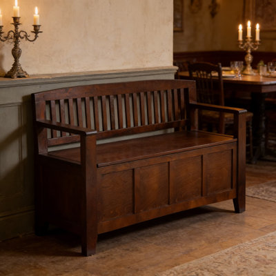 Banc de rangement Cynthia avec compartiment caché, conception de style mission pour le vestibule, la chambre à coucher ou le vestibule, support de haut dossier et capacité de 400 livres