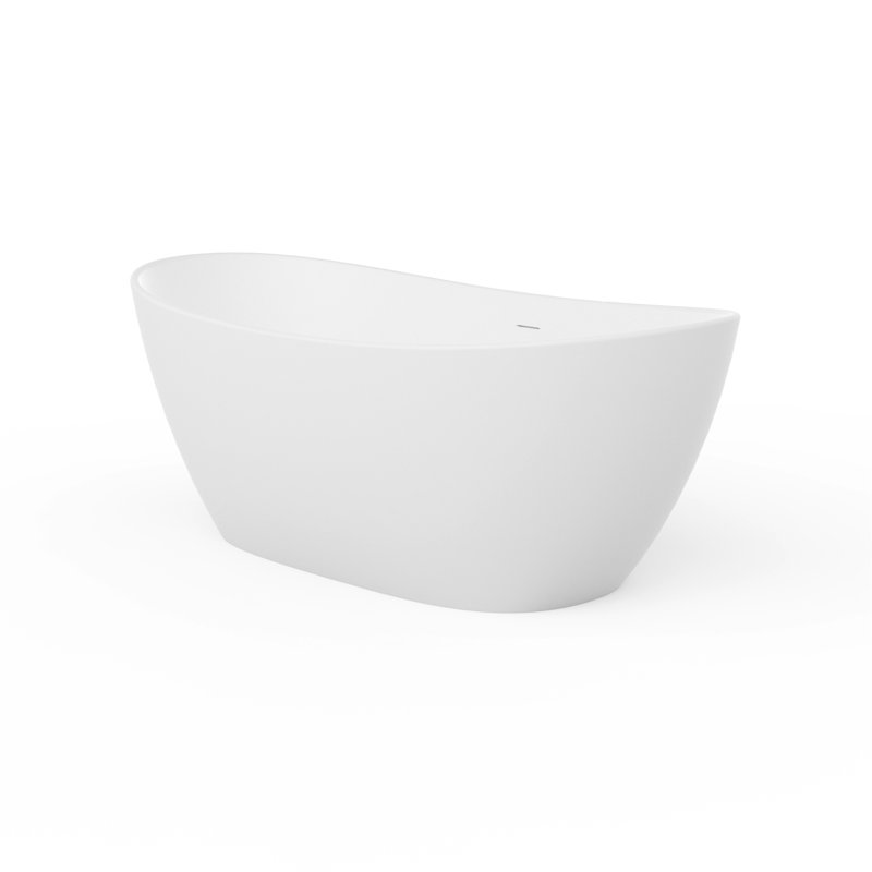 65 Inch Artificial Stone Solid Surface Freestanding Bathroom Bathtub, Matte White