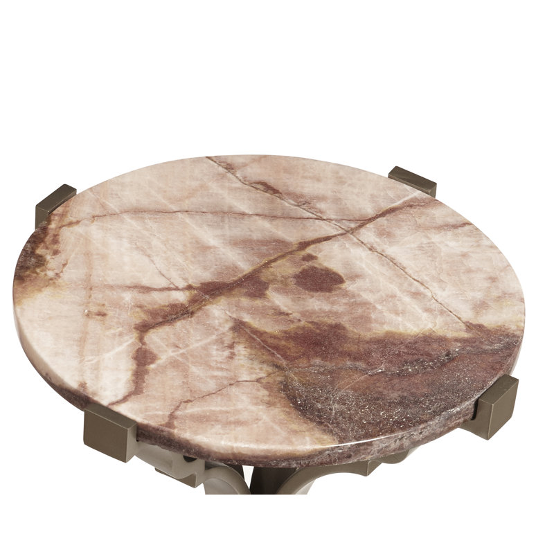 Round Onyx Stone and Gold Metal Accent Table