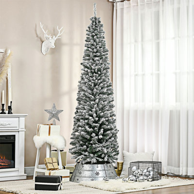 Tall Unlit Snow-Flocked Slim Artificial Christmas Tree