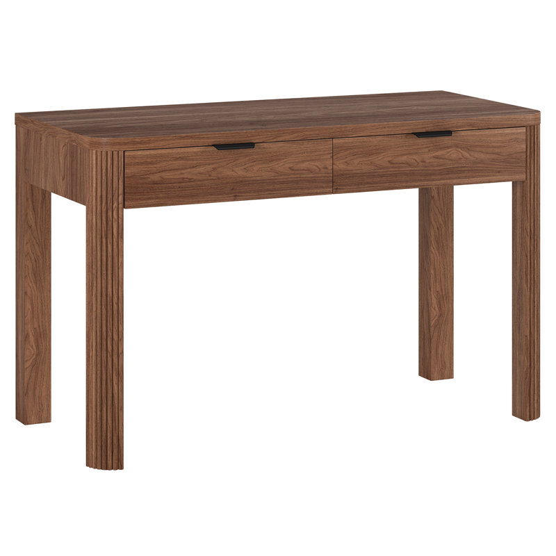 Lonsdale 48" Wide Rectangular Fluted Desk in Satin Walnut, Satin Walnut