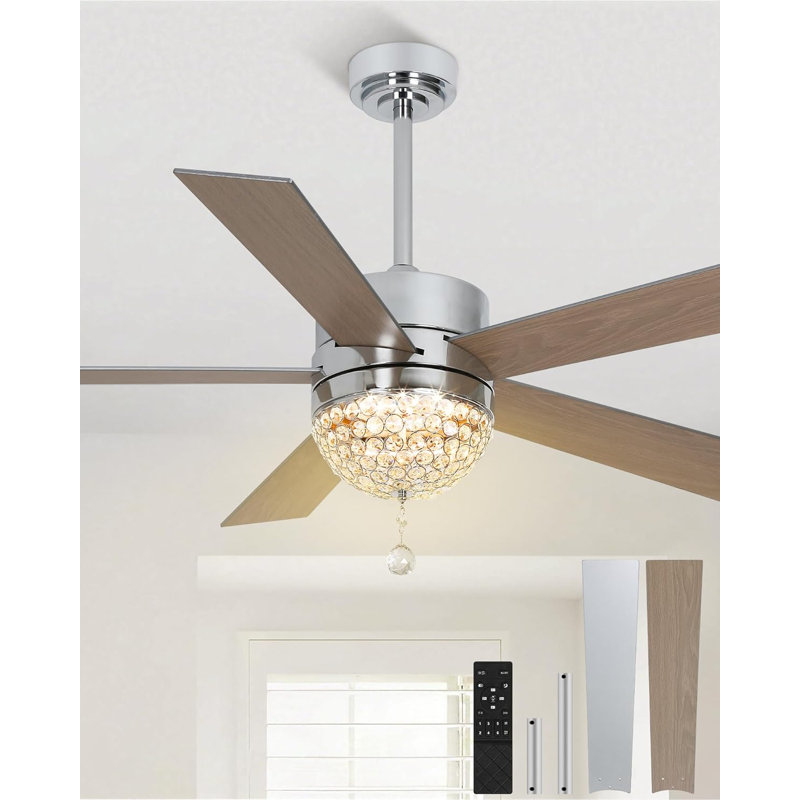 Ventilateur de plafond moderne en cristal de 72 po avec lumières et télécommande, ventilateur de plafond industriel réversible silencieux à courant continu, ventilateurs de lustre à DEL pour chambre à coucher, salon, salle à manger, chrome