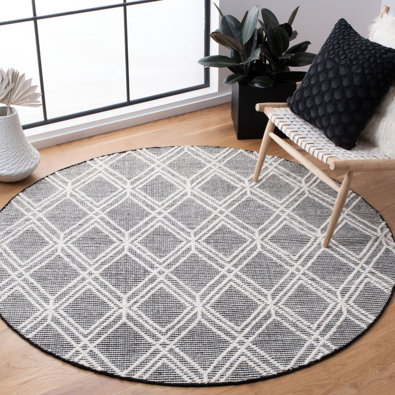 Farmington Natura Hand Woven Wool Cotton Geometric Rug in Cream/Gray, Round 6'
