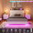 King Floating Bed Frame with LED Lights & Charging Station, Upholstered Platform Bed with Storage Headboard-1681244306
