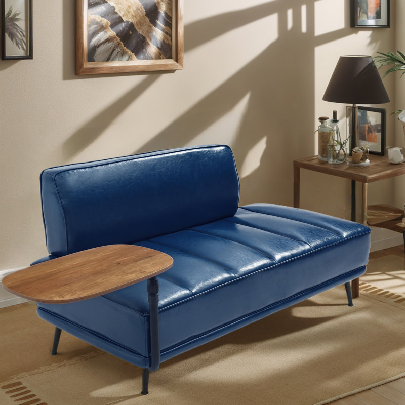 Banc rembourré en similicuir de 54,98 po, Bleu