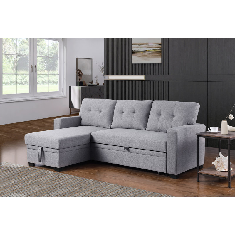 84" Wide Cotton Reversible Sleeper Sofa & Chaise, Light Gray Cotton