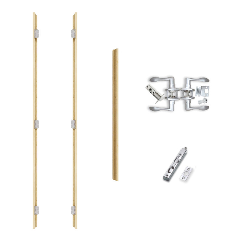Ensembles de cadre de porte française en bois de pin pour portes gauches de 80 po de hauteur, cadre réglable de différentes tailles (jusqu'à 36 po de largeur), assemblage requis, complet avec 3 charnières noires et bandes d'étanchéité de porte, pin non fini