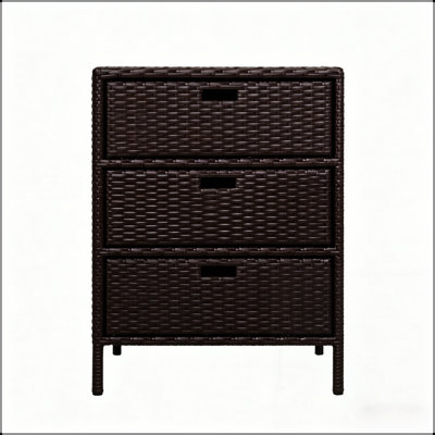 Porte-serviettes d'extérieur en rotin avec 3 tiroirs pour le rangement et l'organisation près de la piscine, résistant aux intempéries et élégant