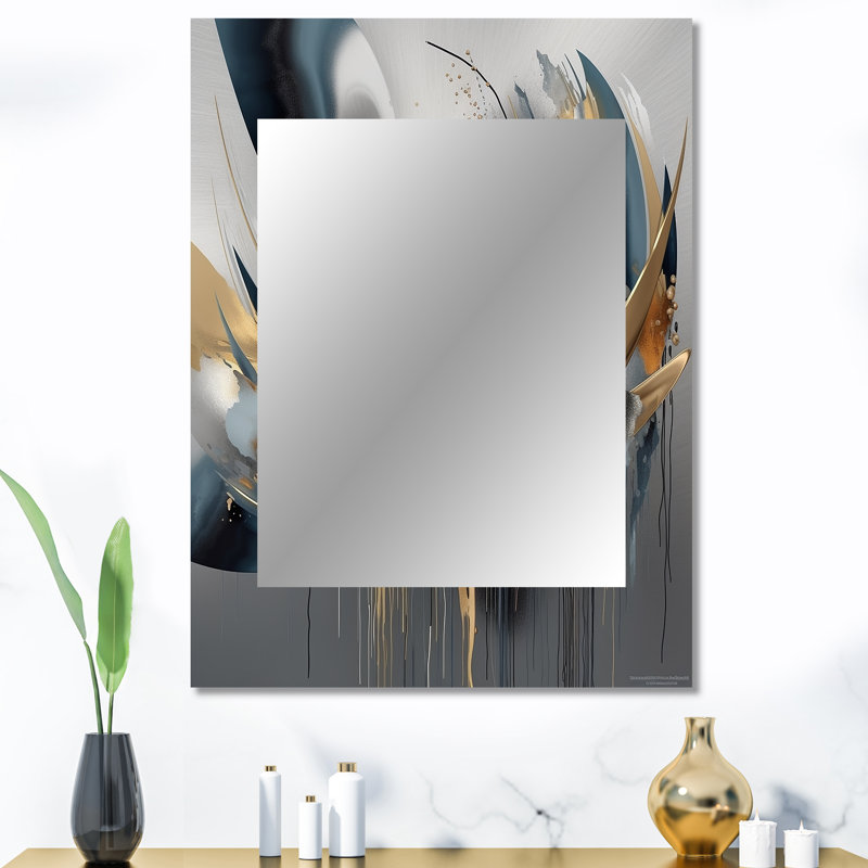 Abstract Shapes And Infinity Lines I - Abstract Shapes Wall Mirror, Gold Decorative Mirror, Printed Metal Art, 40" x 30"