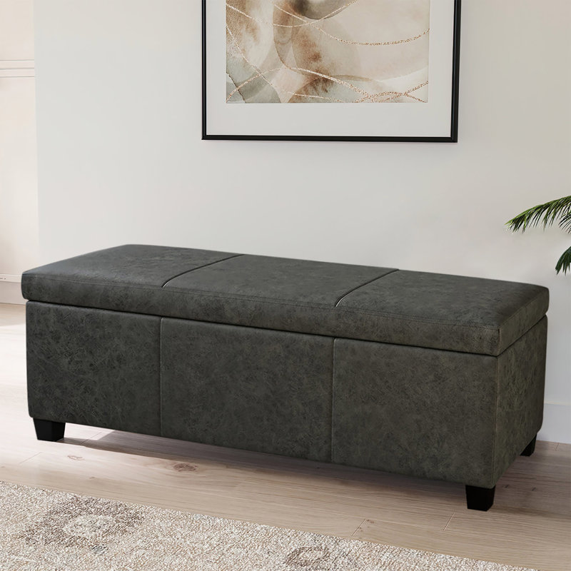Aiyahna 46.85" Wide Rectangle Upholstered Large Capacity Storage Ottoman with Safety-Stop Hinge High-Density Foam Solid Wood & Plywood