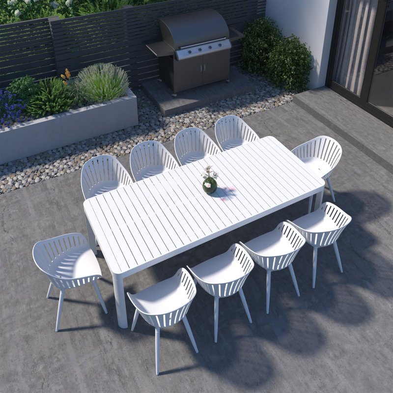 Amazonia Milky Extendable 11Pc Outdoor Patio Aluminum And Resin Dining Set