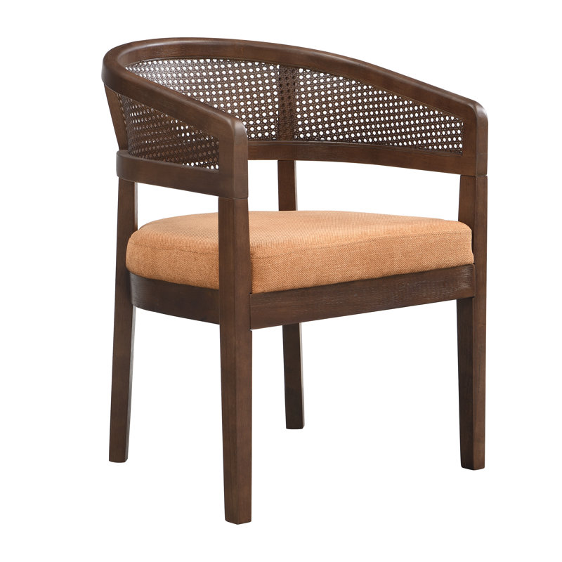 Chaise de salle à manger Stanley de style néoclassique moderne, avec accoudoirs de 66 cm (26 po), dossier incurvé et structure en bois d'hévéa massif.