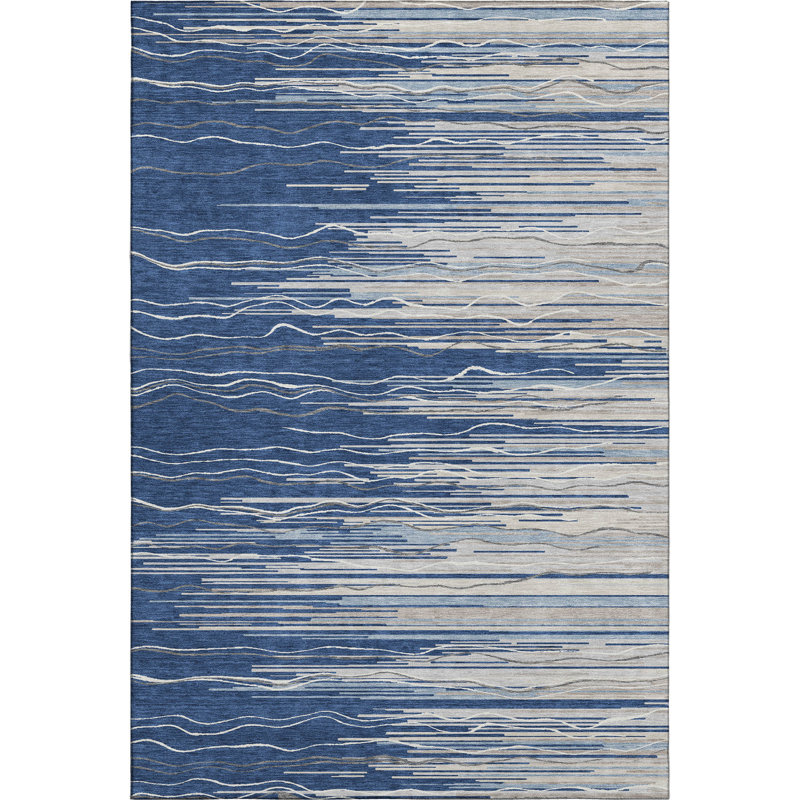 Premium Machine Washable Lyndhurst AMF996 Stripes Rug, Rectangle 3' x 5'