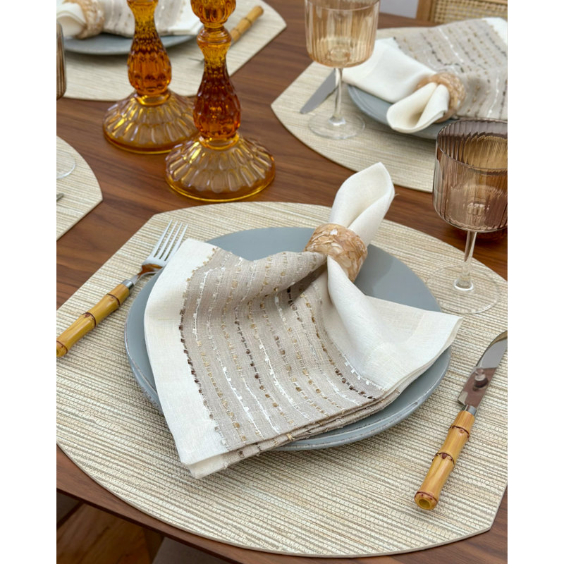 Grasscloth 100% Pthalate-free Vinyl Elliptic Placemats, Ecru