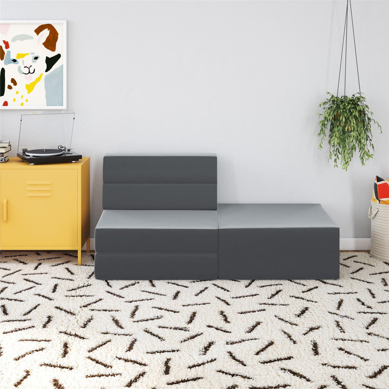 Chaise longue modulaire 5-en-1 Sylra avec housse en velours et certification GreenGuard