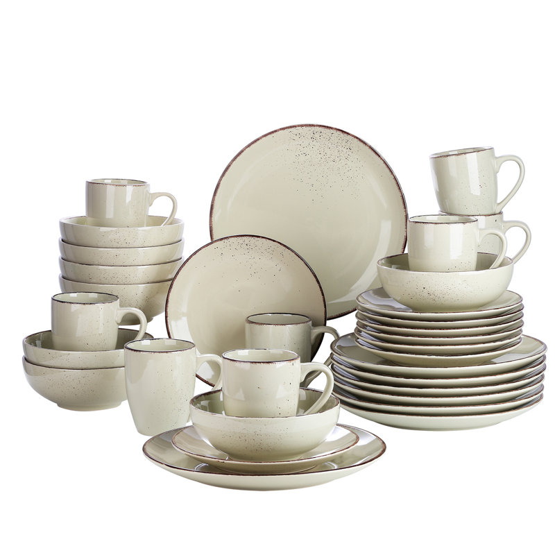Porcelain China Stoneware Dinnerware Set 32 Piece - Service for 8, Beige