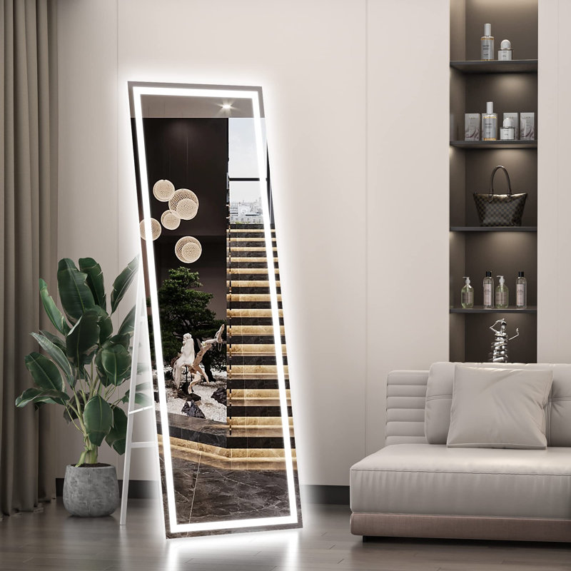 Wrought Studio™ Modern & Contemporary Led Floor Mirror Full Length Mirror, 56" x 16", White