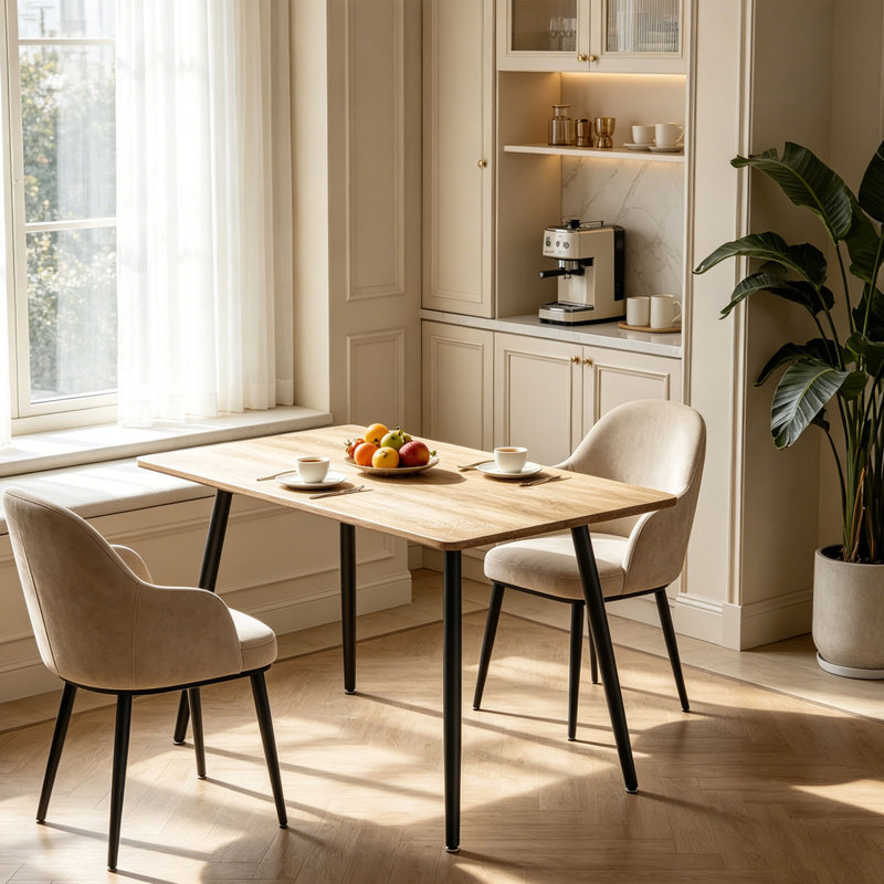 Table de salle à manger moderne en bois minimaliste avec pieds en métal noir