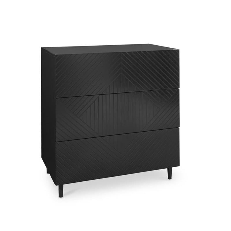 Chest of Drawers - Black, 3, 86cm H x 80cm W x 46cm D