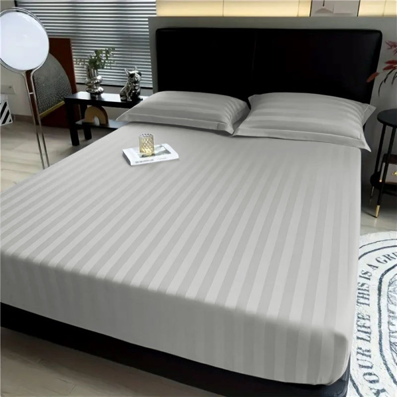 Aspire Homeware Luxury 40cm Deep Striped Fitted Sheet for Hotel Style Bedroom Comfort, Silver, Double (4'6)