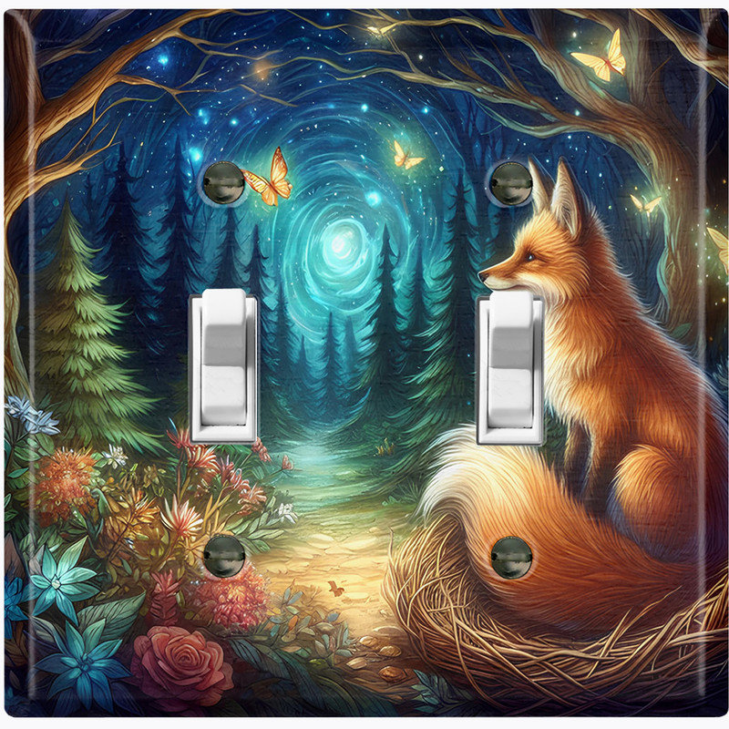 Metal Light Switch Plate Cover; US Standard Size 2 Gang Toggle - Midnight Fox, #2 Double Toggle
