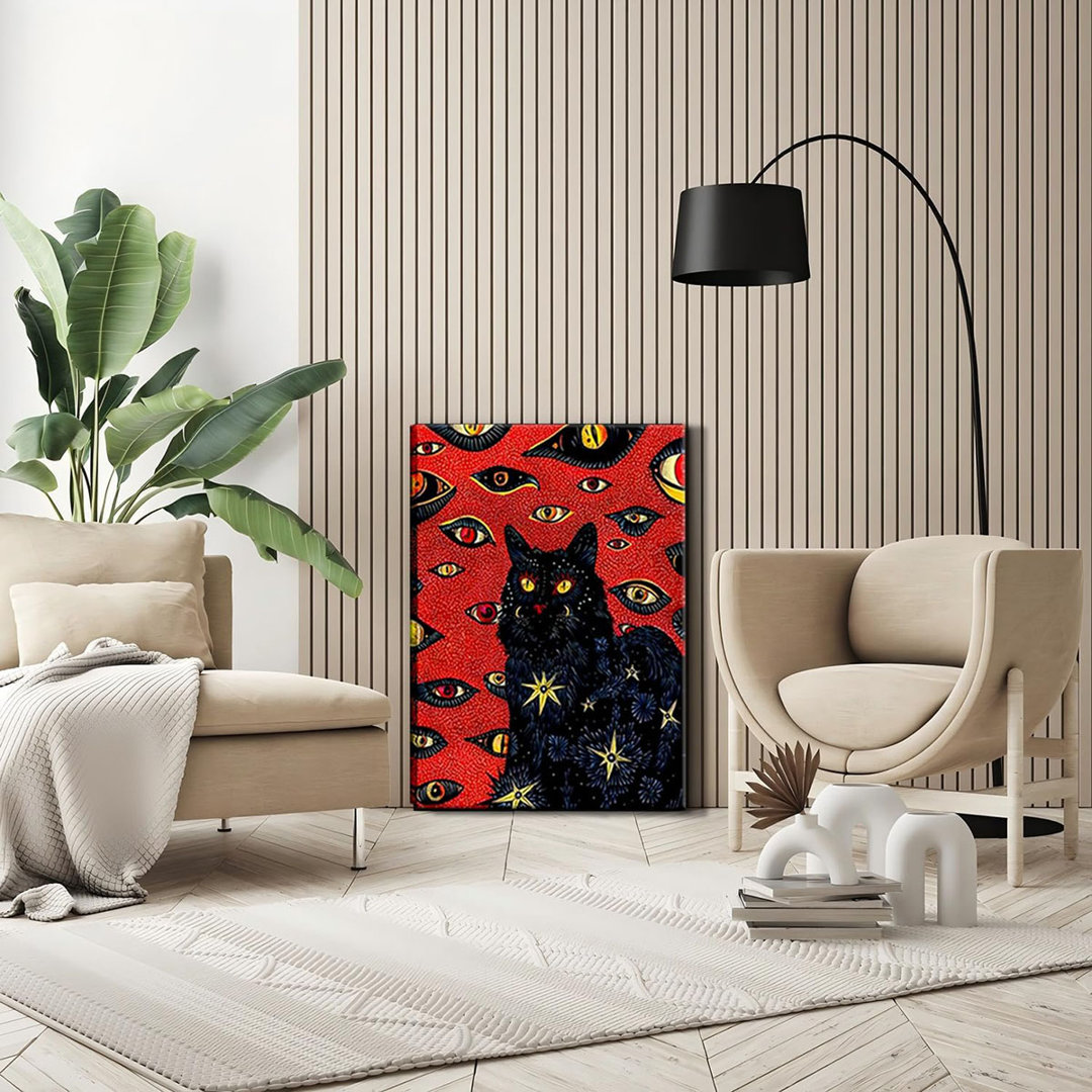 Black Cat Canvas Wall Art Framed Set Of 3