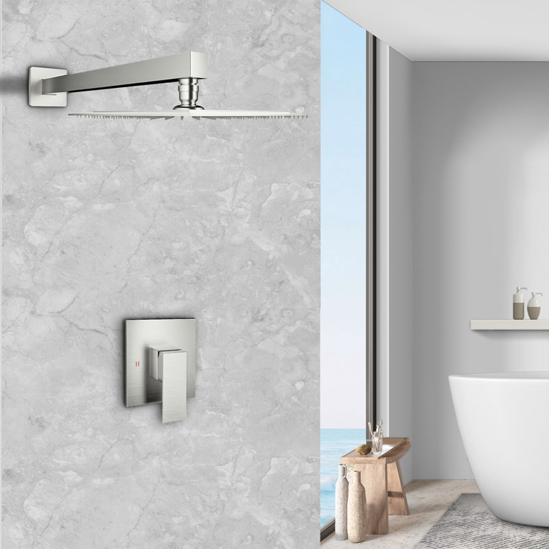 Topcraft 12-Inch Square Wall-Mounted Rain Shower System, Brushed Nickel